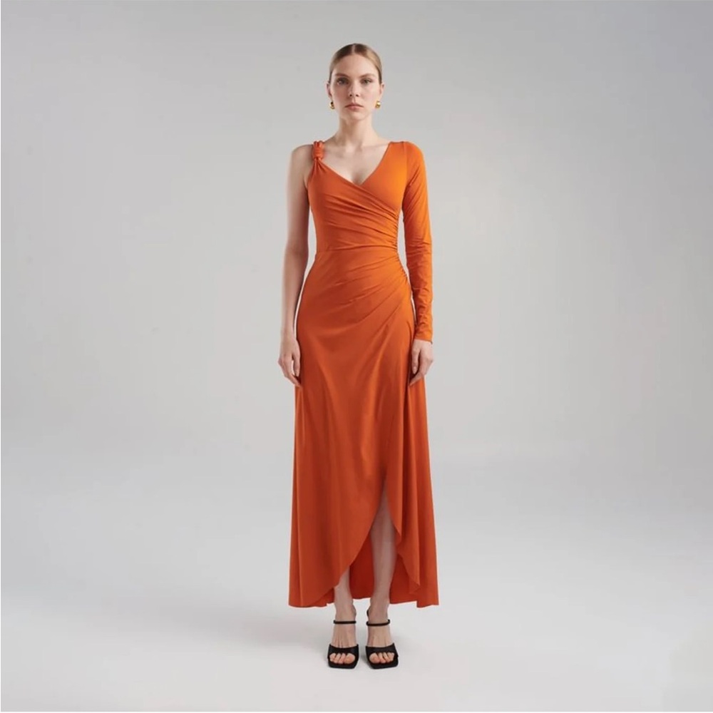 MAYGEL CORONEL LIANA DRESS ORANGE OCHRE One-Shoulder